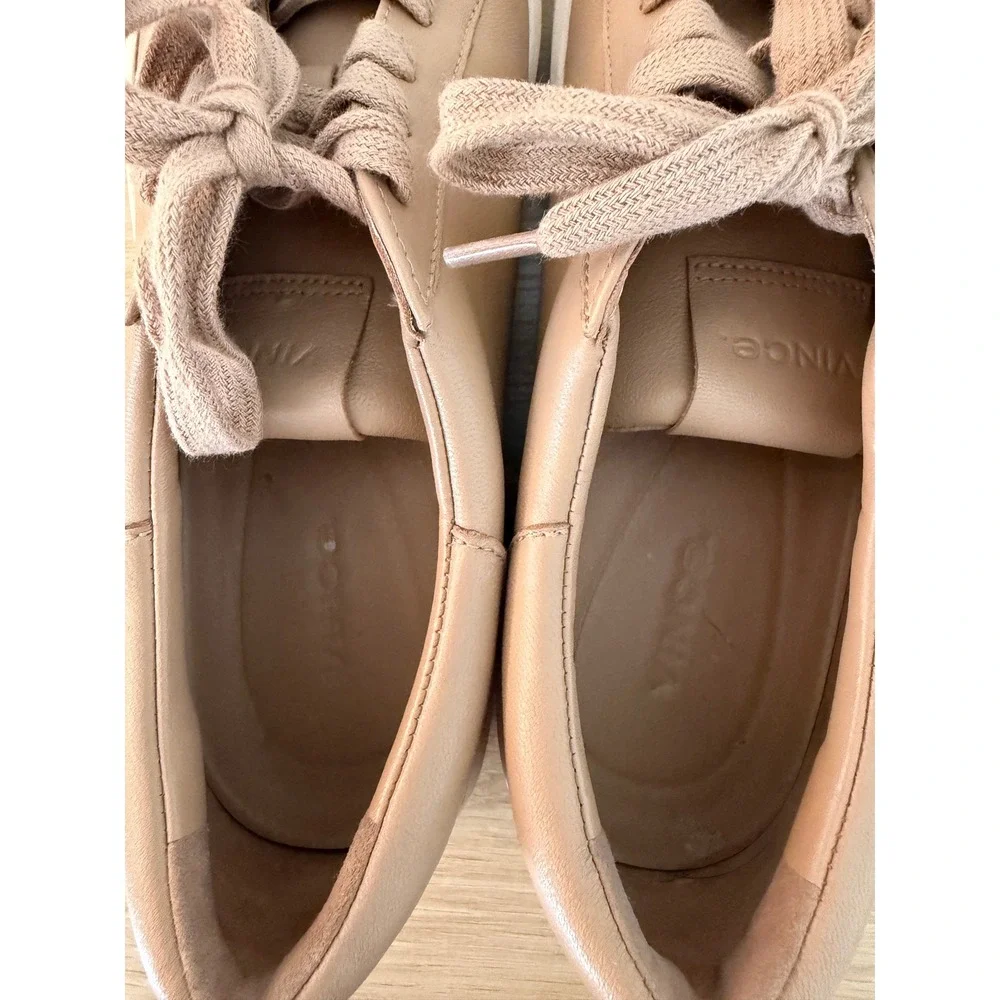 Vince Keoni Leather Sneakers Women 9 Nude Tan Low Top Minimalist Shoes